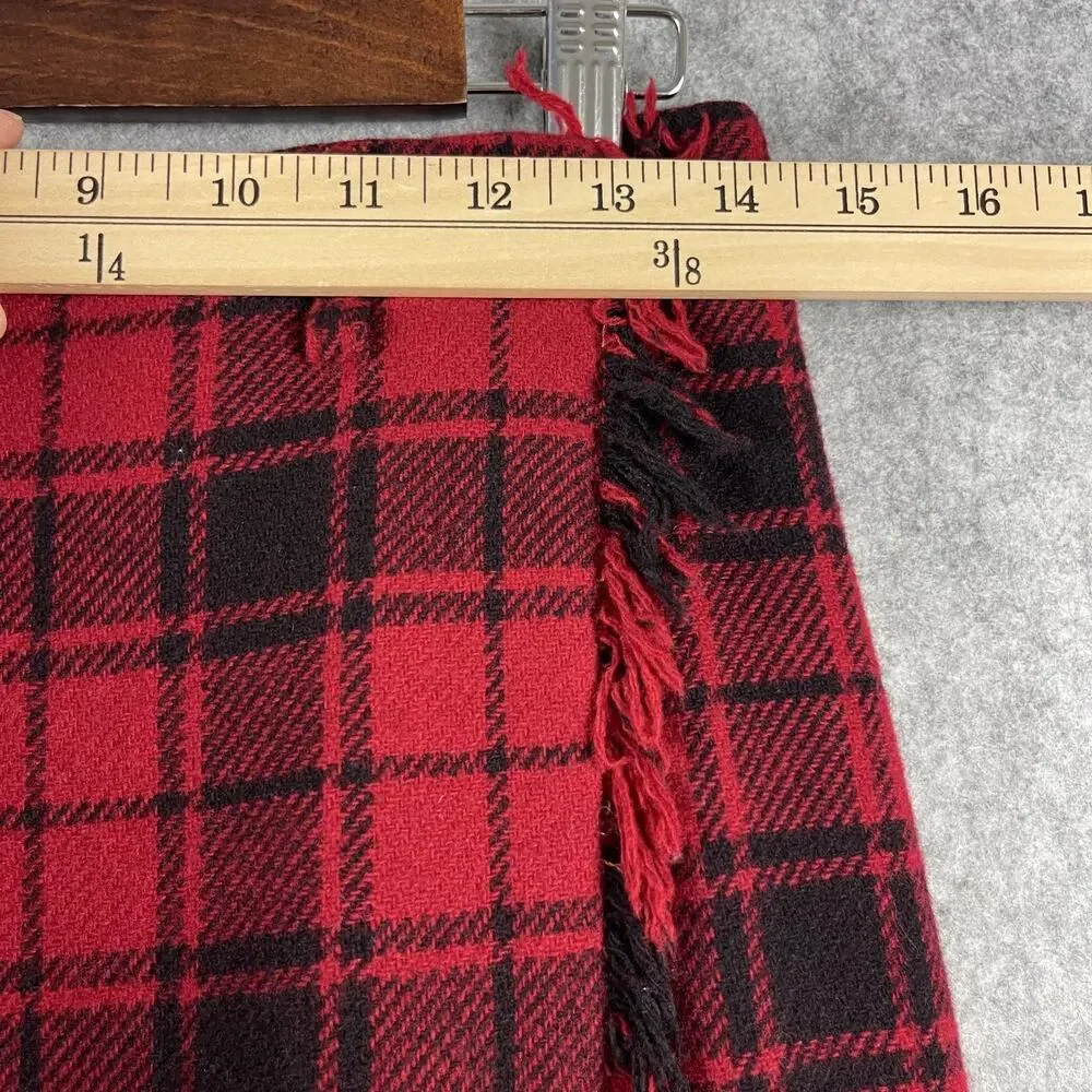 Vintage‎ Breeches Wool Blend Wrap Skirt Womens 12 Red Plaid Fringe Holiday USA